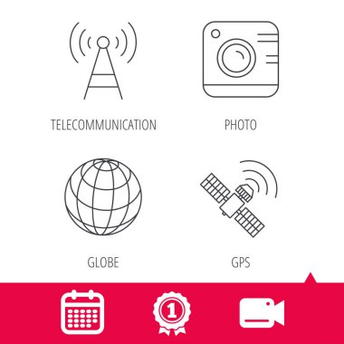 Simge uydu fotoğraf makinesi, Küre ve gps.