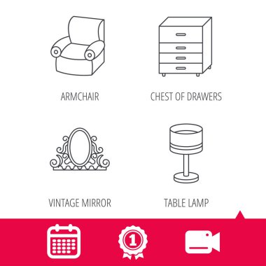 Ayna, Masa lambası ve koltuk simgeler.