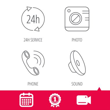 Telefon, 24 saat hizmet ve ses simgelerini.