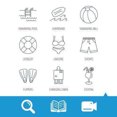 Sörf tahtası, Yüzme Havuzu ve gövdeleri simgeler.