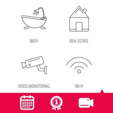 WiFi, video kamera ve gayrimenkul simgeleri.