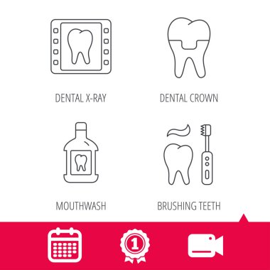 Diş crown, x-ışını ve fırçalama diş simgeler.