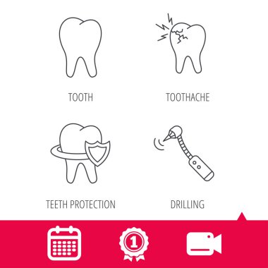 Diş, diş ağrısı ve sondaj aracını simgeleri.