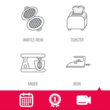 Demir, ekmek kızartma makinesi ve blender simgeleri.
