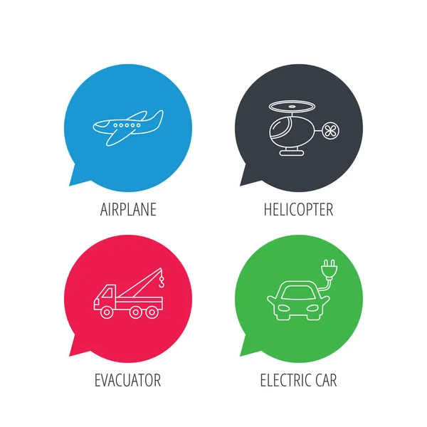 전기 자동차, 비행기와 헬기 표시. — 스톡 벡터
