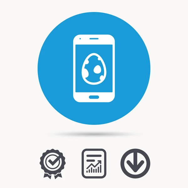 Icono de huevo de dinosaurio. Símbolo dispositivo Smartphone . — Vector de stock