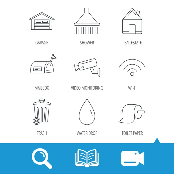 Wi-fi, video monitoring and real estate icons. — Stock Vector