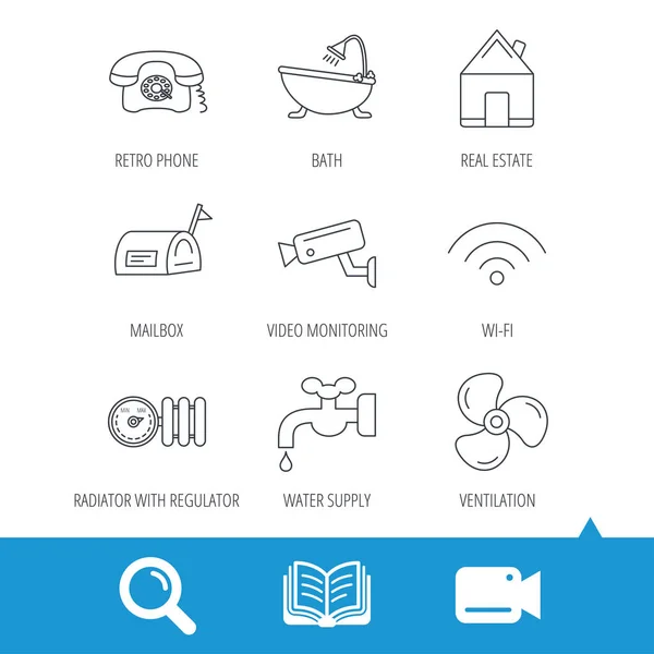 WiFi, videocamera en postbus pictogrammen. — Stockvector