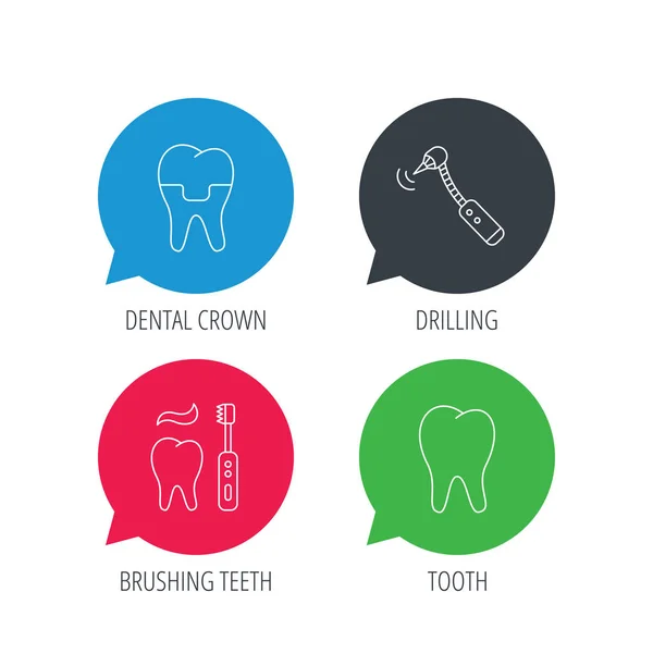 Fırçalama diş, diş ve diş taç simgeler. — Stok Vektör