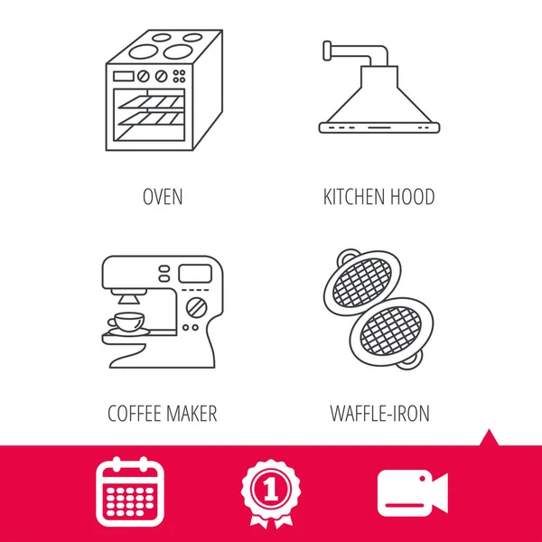 Waffle-iron, coffee maker and oven icons. — Stock Vector