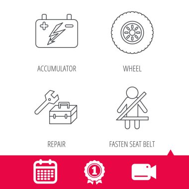 Akümülatör, tekerlek ve araba servisi simgeleri.