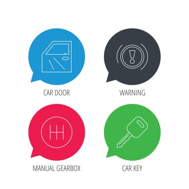 Araba anahtar, uyarı ve manuel vites kutusu simgeleri.