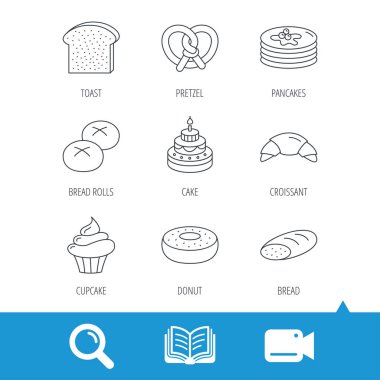 Kruvasan, simit ve ekmek simgeler. Cupcake.