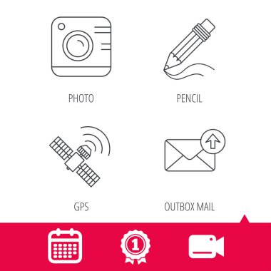 Simge uydu fotoğraf makinesi, posta ve gps.