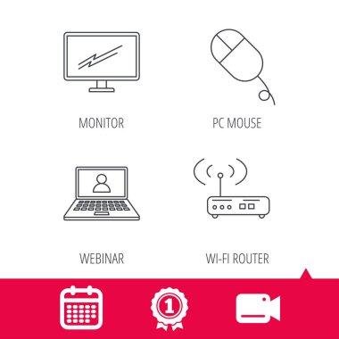 Kablosuz yönlendirici, pc fare ve monitör tv simgeleri.