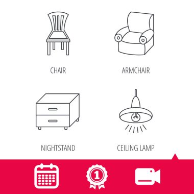 Tavan Lambası, komidin ve koltuk simgeler.