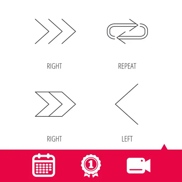 Arrows icons. Right, repeat linear signs. — Stock Vector