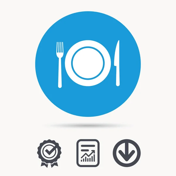 菜、 刀和叉的图标。餐具的标志. — 图库矢量图片