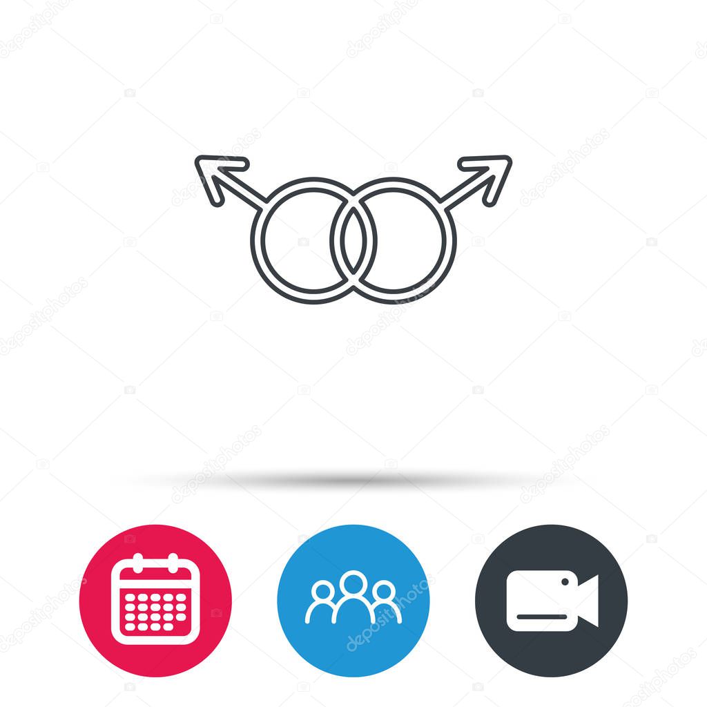 Gay couple icon. Homosexual sign. Group of people, video cam and calendar icons. Vector