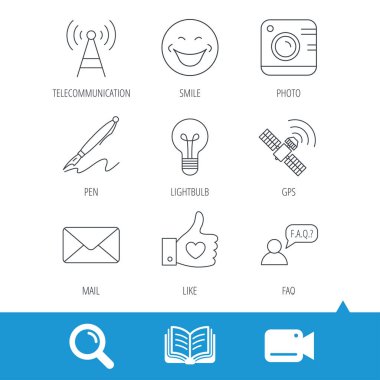 Posta, fotoğraf makinesi ve ampul simgeler fotoğraf.