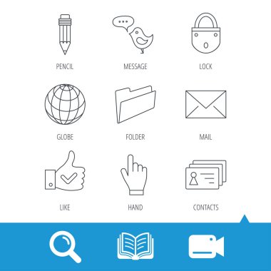 Kalem, el ve dünya küre simge basın.