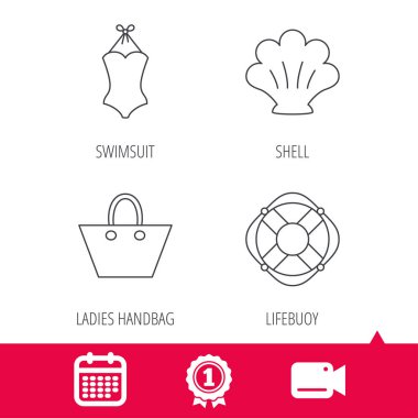 Bayanlar çanta, kabuk ve mayo simgeleri.