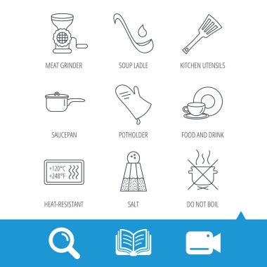 Çorba Kepçe, potholder ve mutfak mutfak eşyaları simgesi.