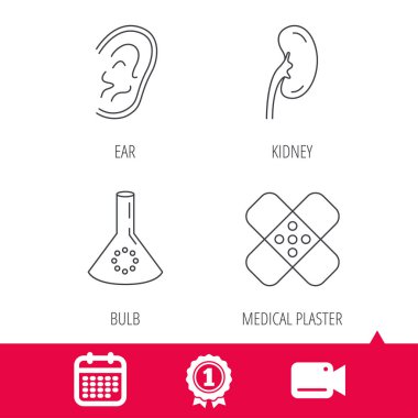 Laboratuvar ampul, tıbbi sıva ve kulak simgeler.