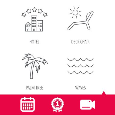 Palmiye ağacı, dalgalar ve şezlong simgeleri.