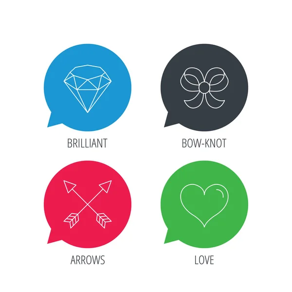 Love heart, brilliant and bow-knot icons. — Stock Vector