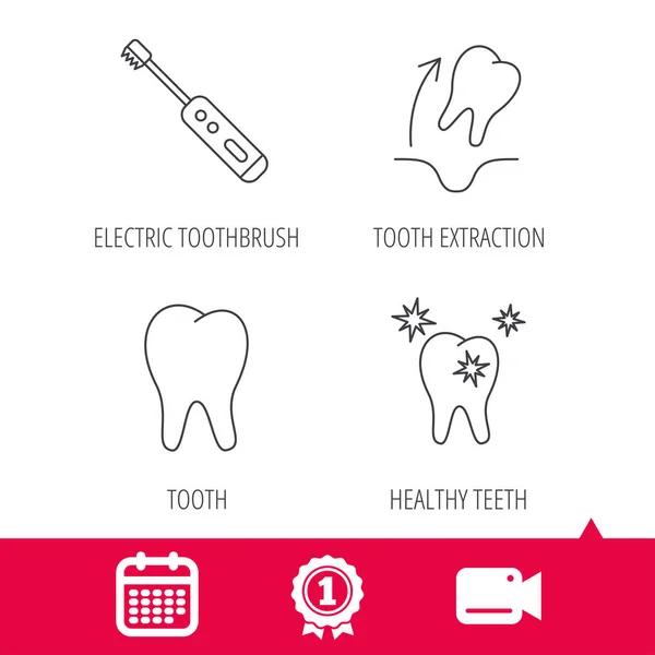 Tandutdragning, elektrisk tandborste ikoner. — Stock vektor