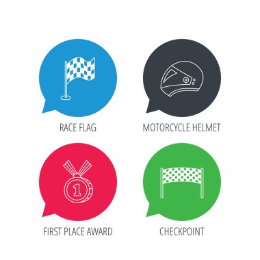 Yarış bayrak, denetim noktası ve motosiklet kask.