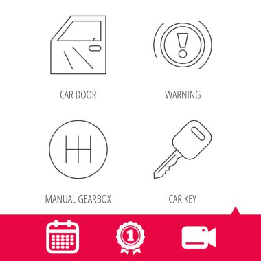 Araba anahtar, uyarı ve manuel vites kutusu simgeleri.