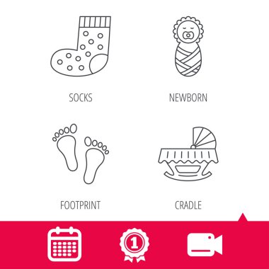 Ayak izi, beşik ve yeni doğan bebek simgeleri.