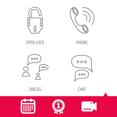 Telefon, sohbet konuşma balonları ve kilit simgeleri.