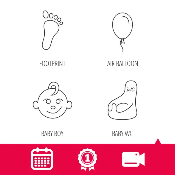 Fotavtryck, baby pojke och barn toalett ikoner. — Stock vektor