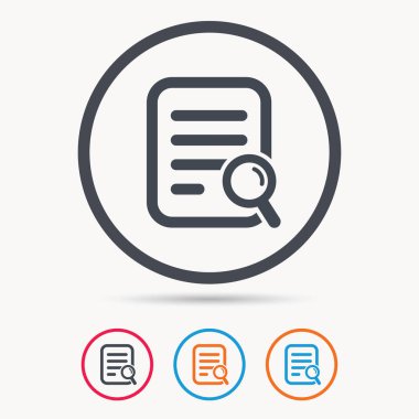 Dosya arama simgesi. Büyüteç ile belge sayfası.