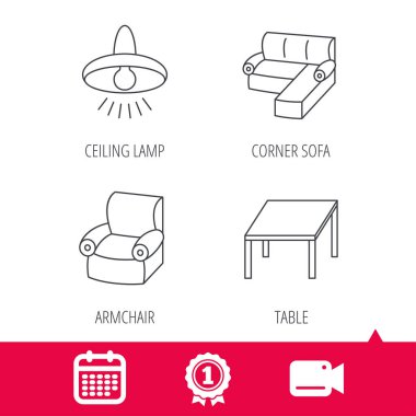 Köşe kanepe, masa ve koltuk simgeler.