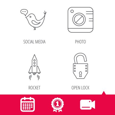 Fotoğraf, sosyal medya ve roket simgeler.