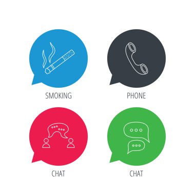 Sigara, sohbet ve telefon simgeleri.