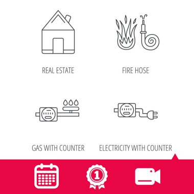 Gayrimenkul, hortum yangın ve gaz sayacı simgeler.