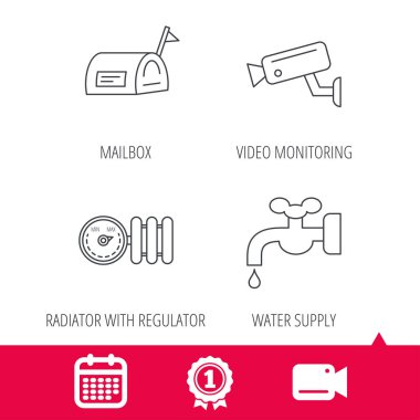 Su, video kamera ve posta kutusu simgeleri.