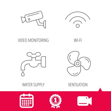 WiFi, video kamera ve havalandırma simgeler.