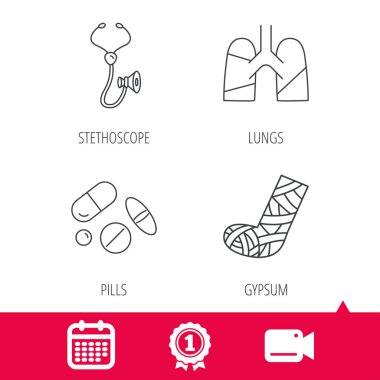 Ayak kırılmış, akciğerler ve tıp hapları simgeler.