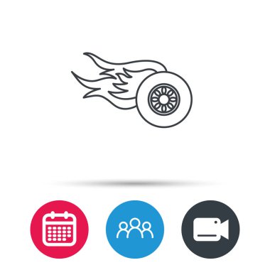 Tekerlek üstünde ateş kutsal kişilerin resmi. Irk ya da hız işareti.