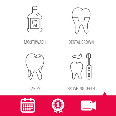 Çürük, diş taç ve gargara simgeler.