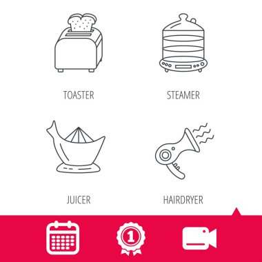 Vapur, saç kurutma makinesi ve tost simgeler.