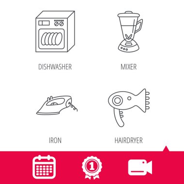 Bulaşık makinesi, saç kurutma makinesi ve Mikser simgeleri.