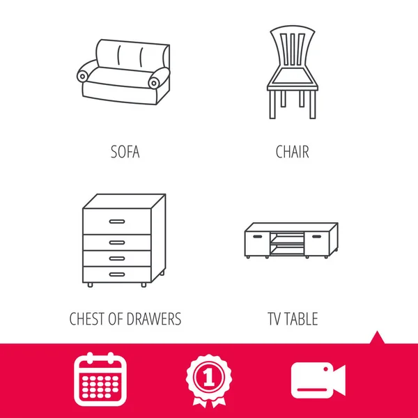 Sofa, chair and chest of drawers icons. — Stock Vector