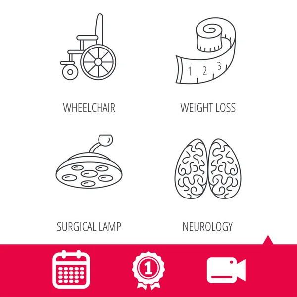 Wheelchair, neurology and weight loss icons. — Stock Vector